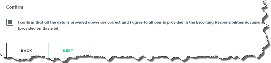 Escort Application - Submit Confirm Escort Application - Submit Confirm